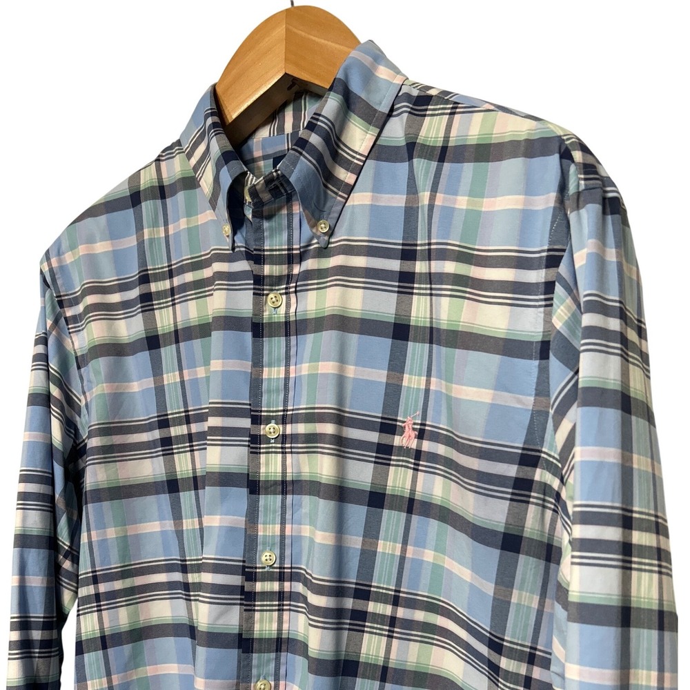 Ralph Lauren Classic Fit Performance Shirt Blue Plaid Size XL Retail: $110 EUC